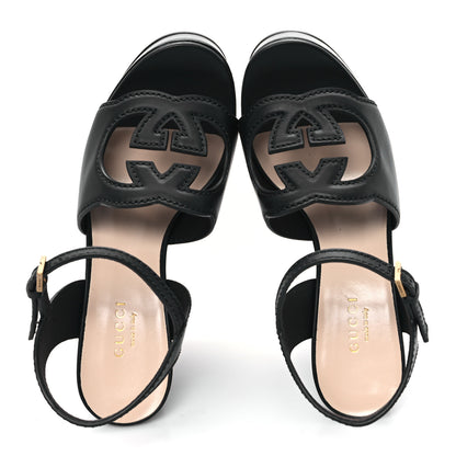 Gucci Cosmos Softy Calfskin Wooden Interlocking G Cut-Out 30/120mm Platform Sandals 35 Black 2 of 9