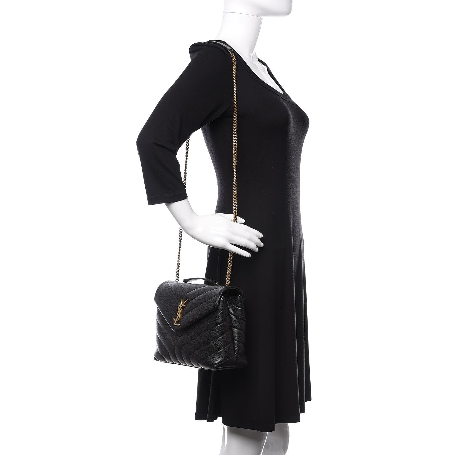 Saint Laurent Grain de Poudre Calfskin Y Quilted Monogram Small Loulou Chain Satchel Black 2 of 12