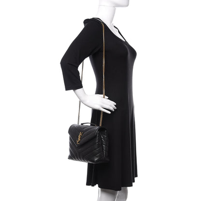 Saint Laurent Grain de Poudre Calfskin Y Quilted Monogram Small Loulou Chain Satchel Black 2 of 12