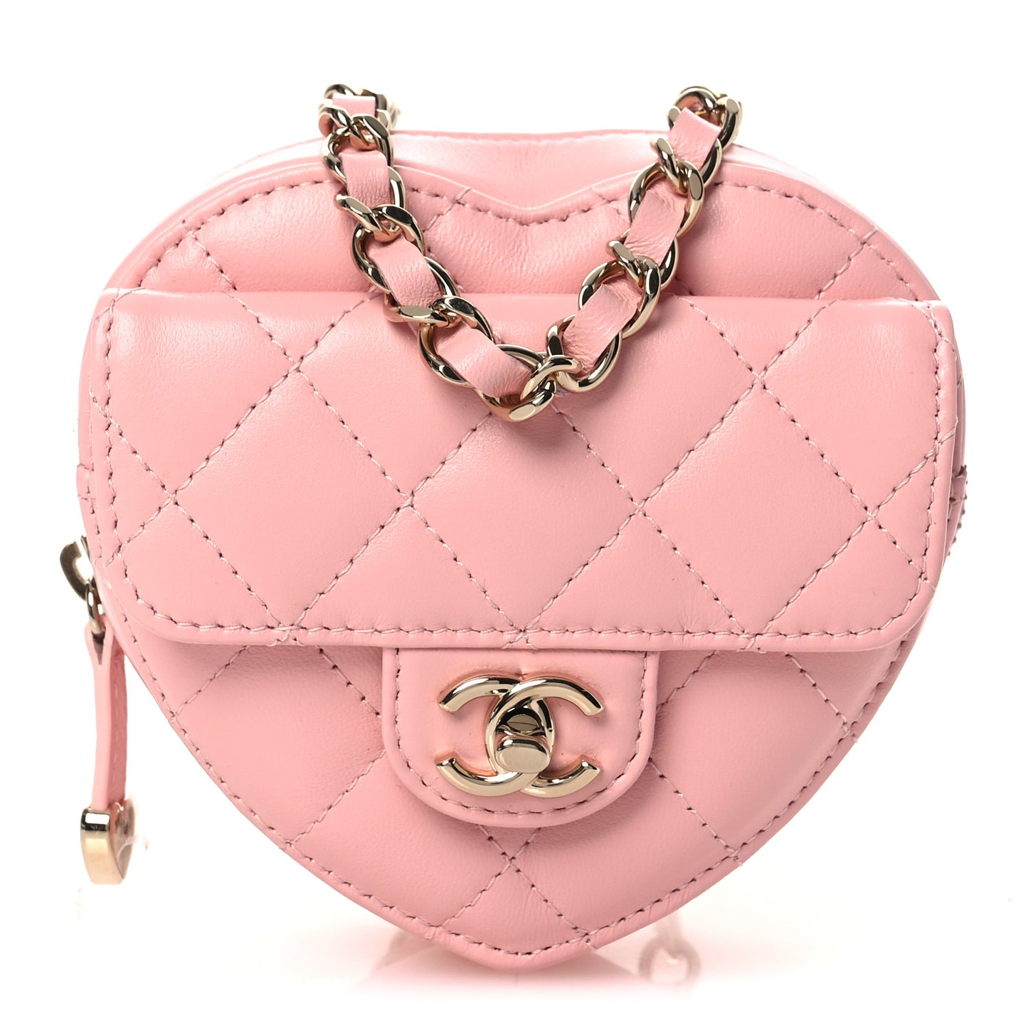 Lambskin Quilted CC In Love Heart Waist Belt Bag With Chain Light Pink