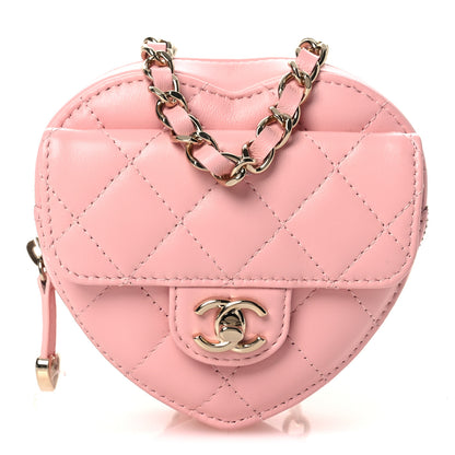Chanel Lambskin Quilted CC In Love Heart Waist Belt Bag With Chain Light Pink 1 of 12
