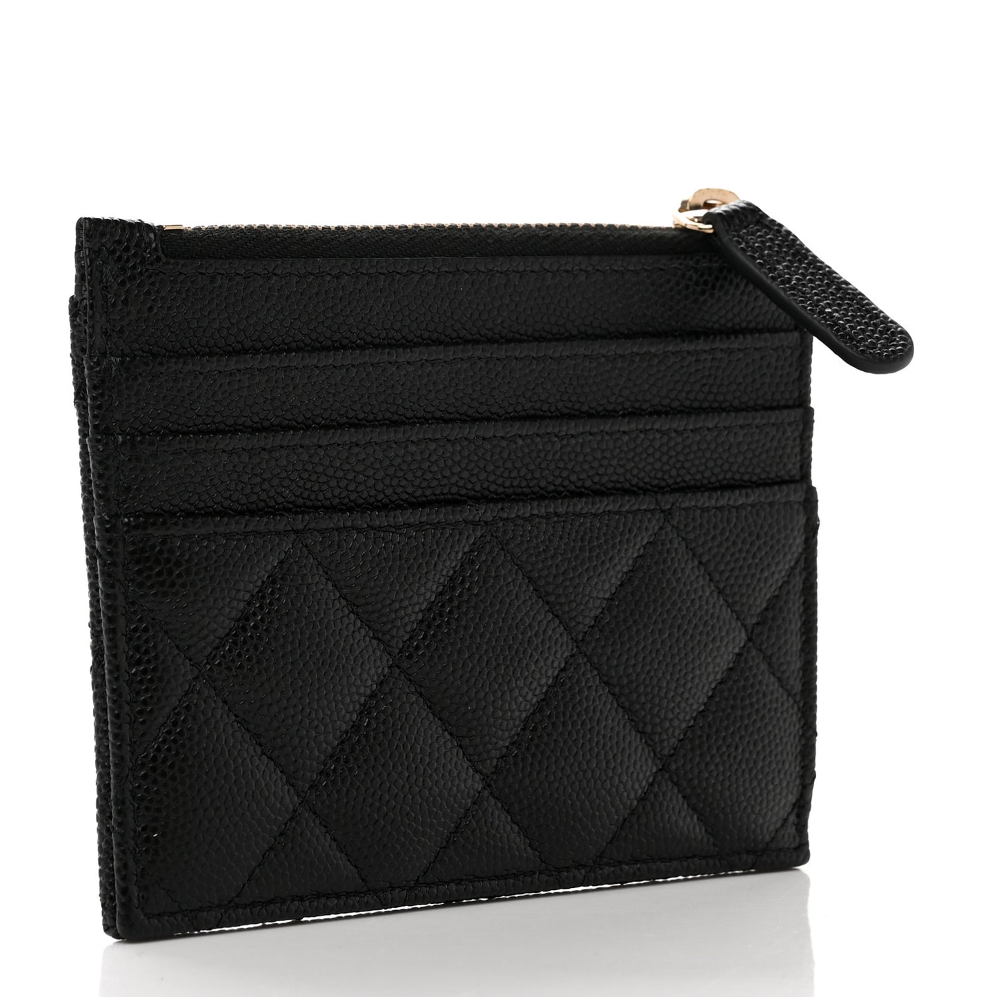 Caviar Quilted CC Zip Card Holder Black