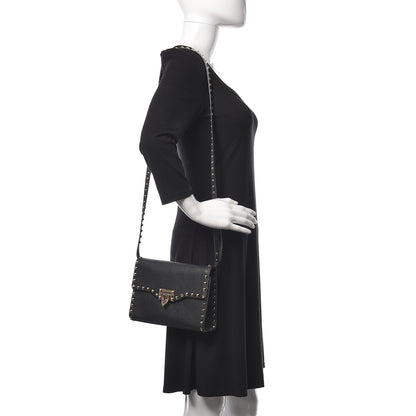 Valentino Garavani Pebbled Calfskin Medium Rockstud Flip Lock Crossbody Bag Black 2 of 12