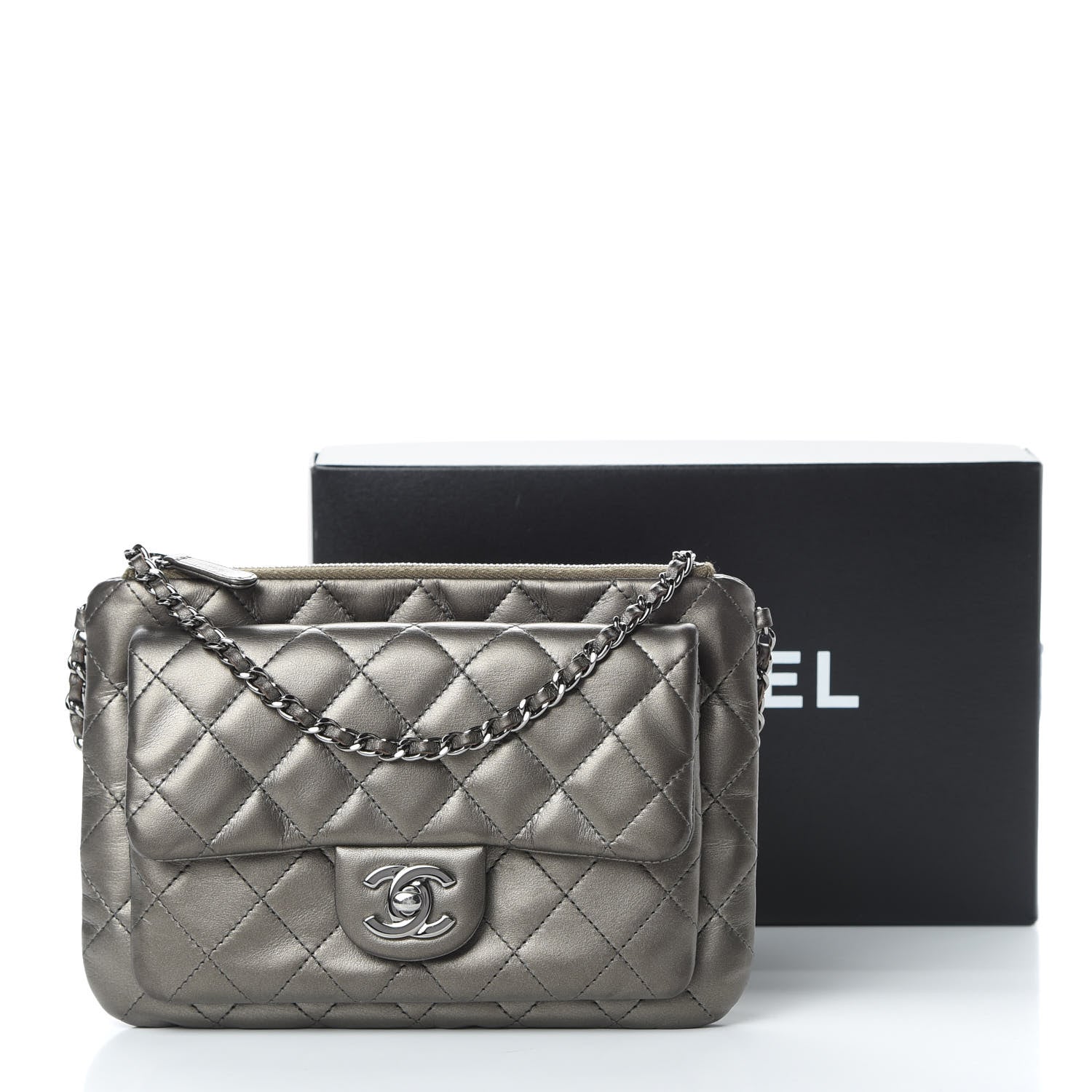 Chanel Metallic Lambskin Quilted Daily Zip Crossbody Bag Bronze