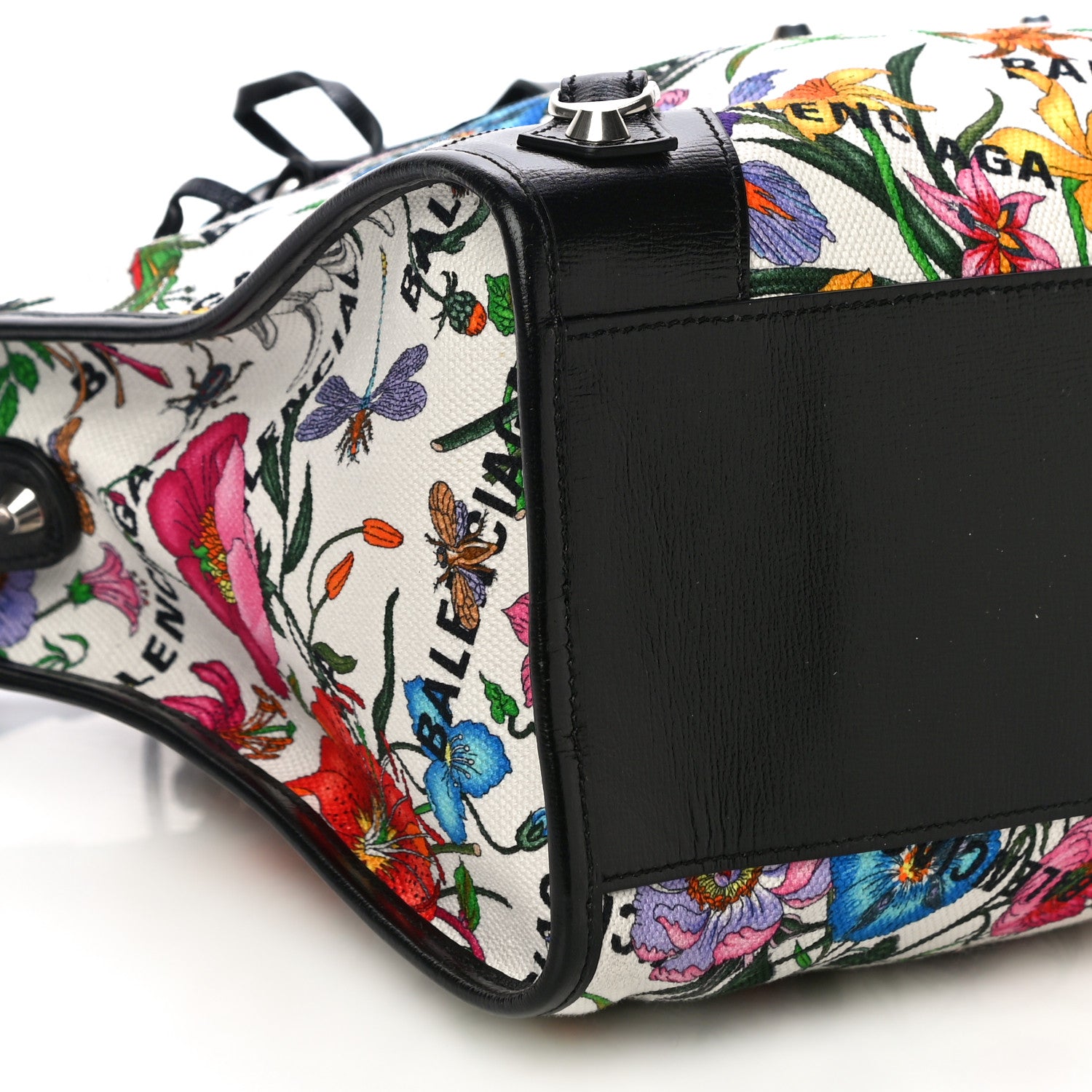 Balenciaga X GUCCI Canvas Azalea Calfskin Flora Logo Print Neo Classic Silver Hardware Medium City White Multicolor Black 9 of 10