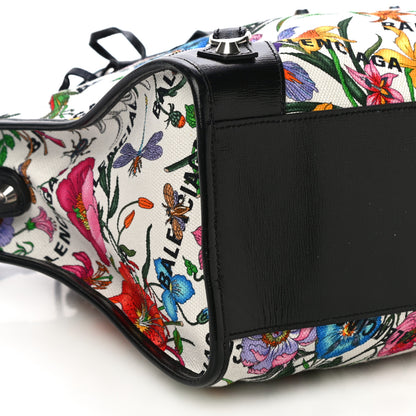 Balenciaga X GUCCI Canvas Azalea Calfskin Flora Logo Print Neo Classic Silver Hardware Medium City White Multicolor Black 9 of 10