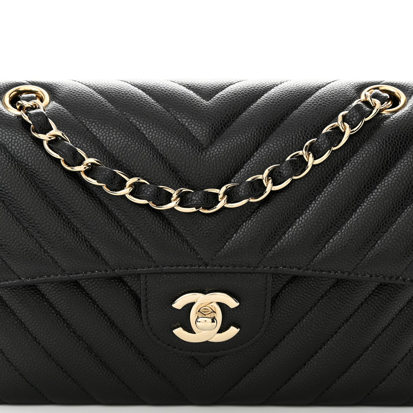 Caviar Chevron Quilted Small Double Flap Black