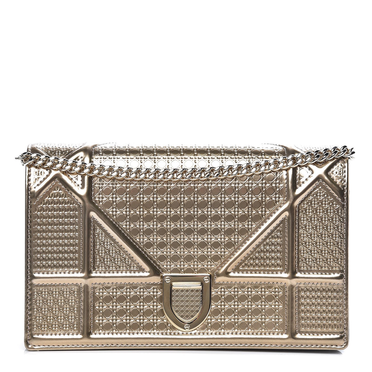 Metallic Patent Micro-Cannage Diorama Wallet on Chain Pouch Gold