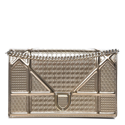 Christian Dior Metallic Patent Micro-Cannage Diorama Wallet on Chain Pouch Gold 1 of 8