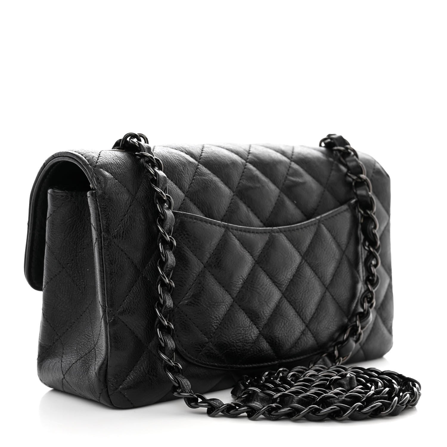 Chanel Crumpled Calfskin Quilted Mini Rectangular Flap So Black 3 of 10