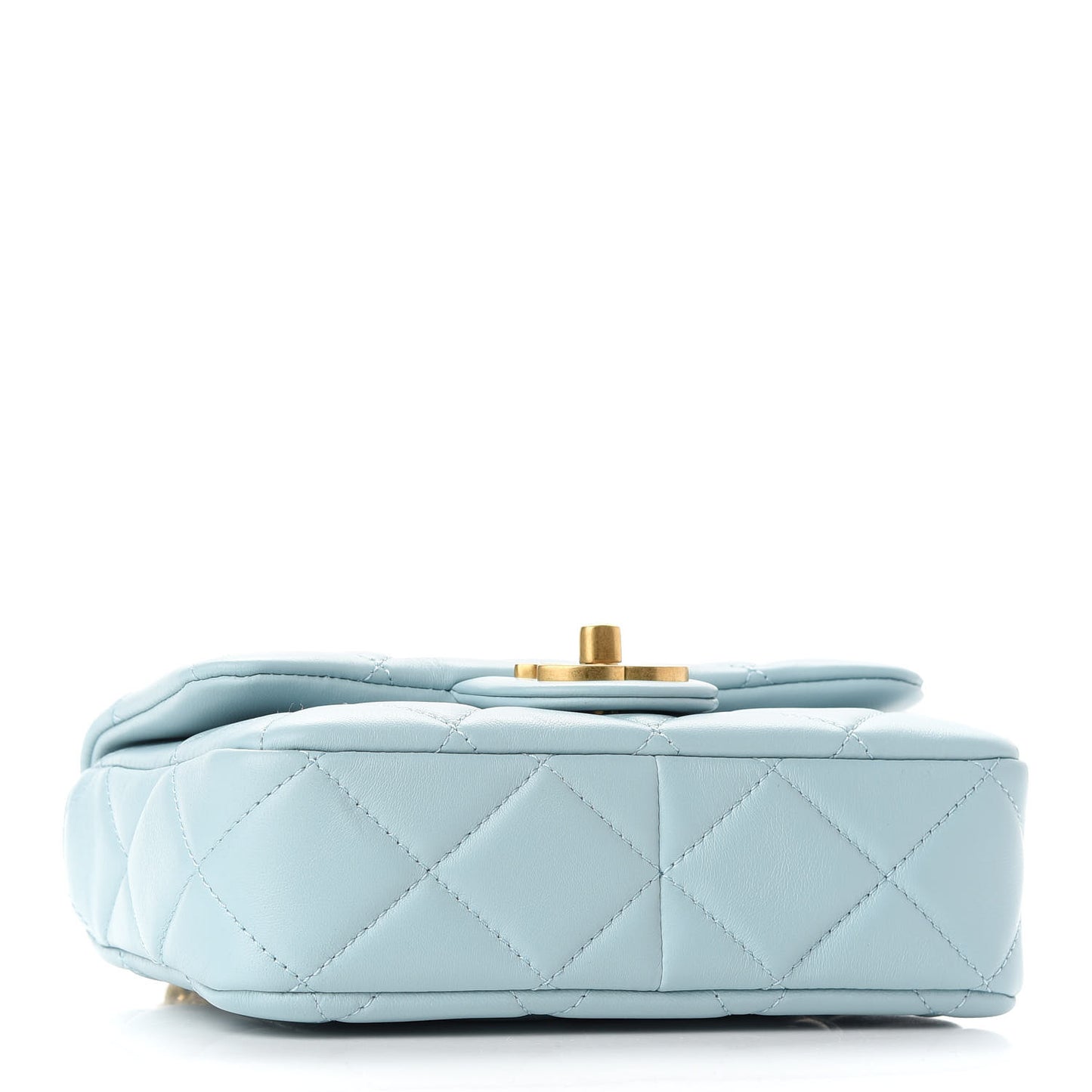 Lambskin Enamel Quilted Mini Pending CC Square Flap Light Blue