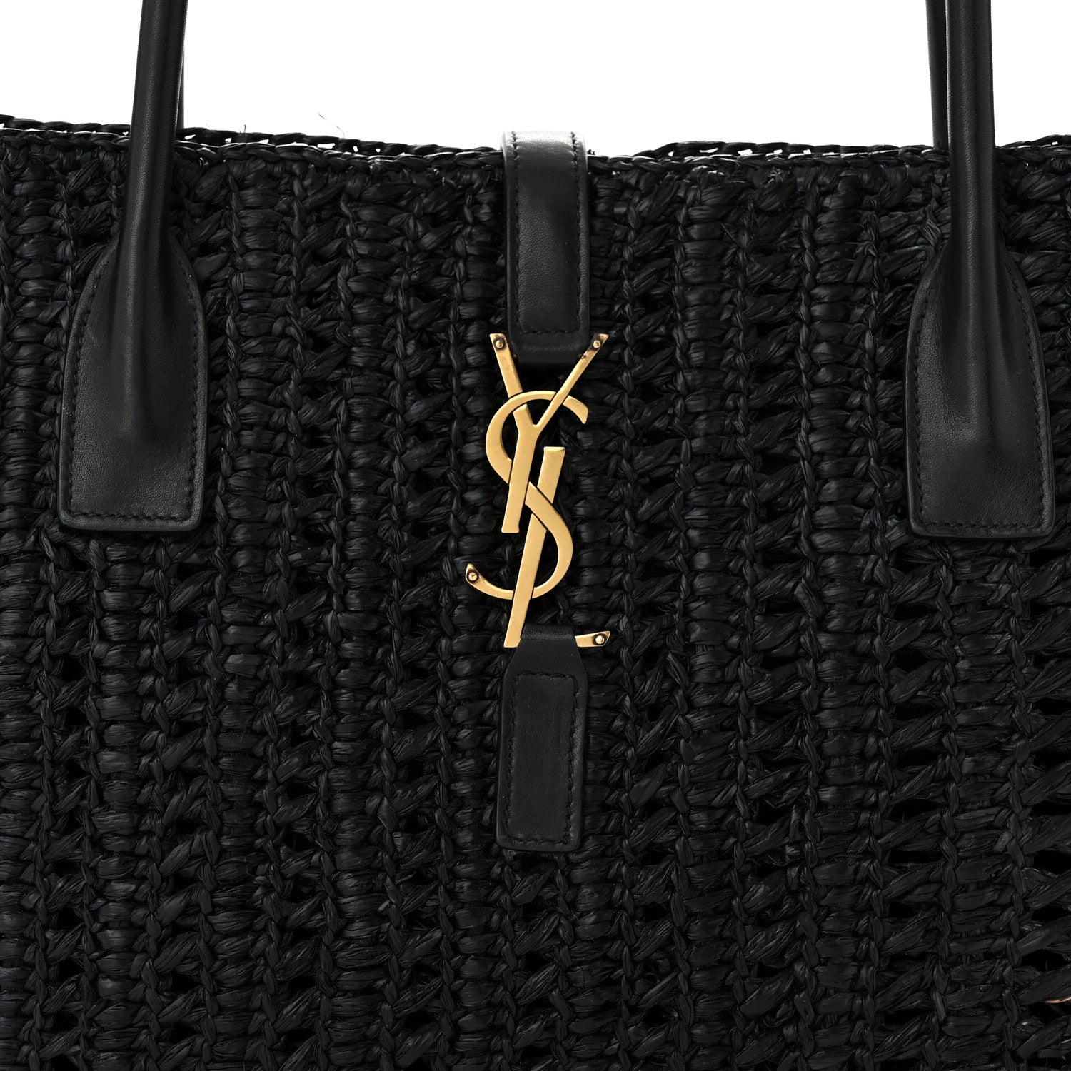 Saint Laurent Raffia Calfskin Panier Rectangle Tote Black 7 of 11