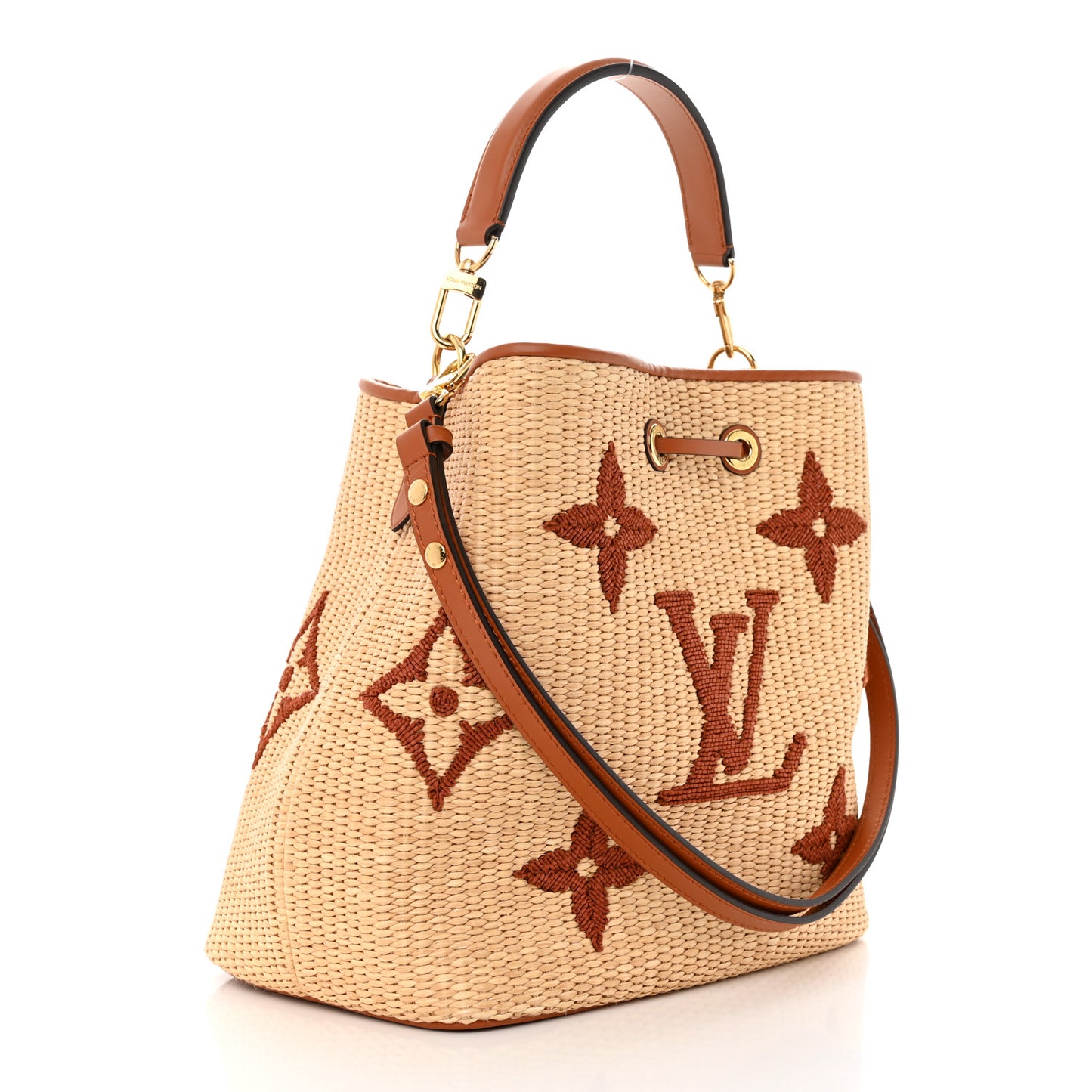 Raffia Calfskin Monogram Neonoe MM Tan