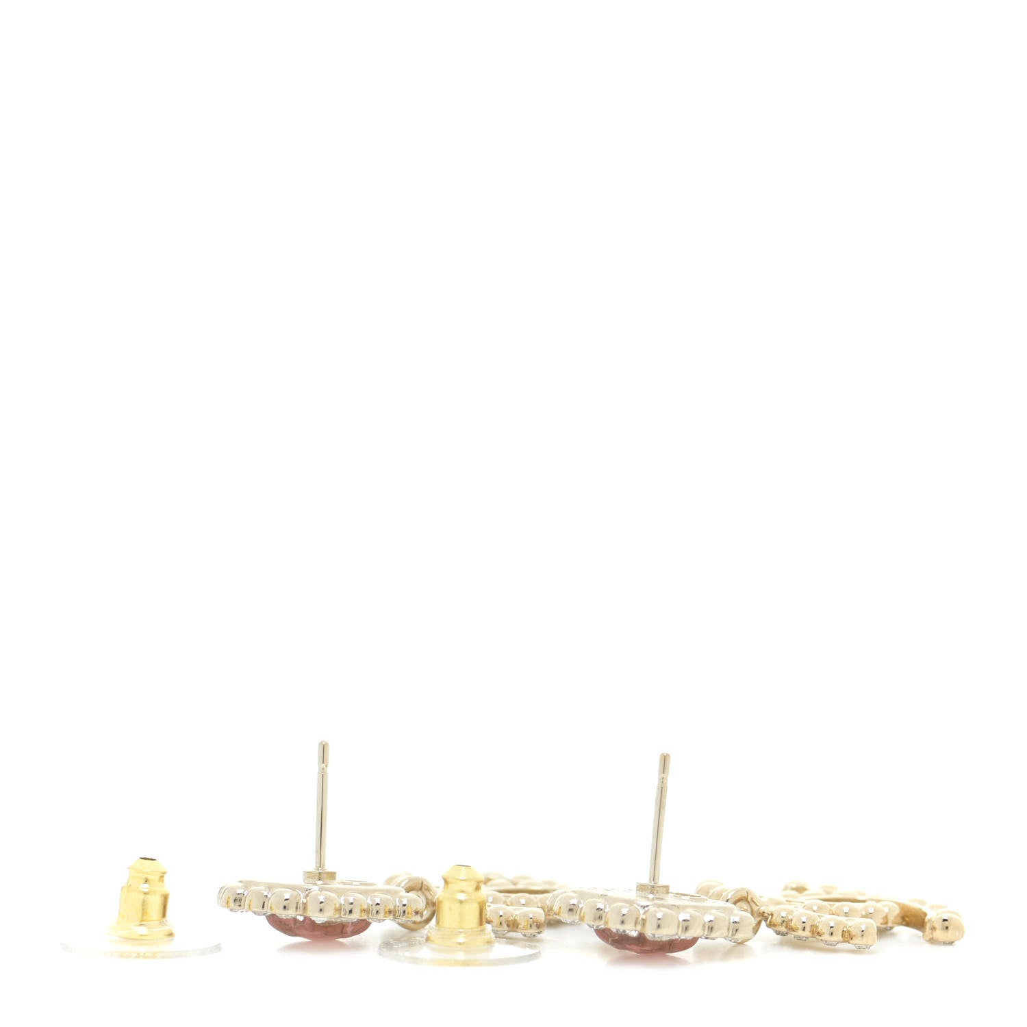 Chanel Crystal Pearl CC Drop Earrings Pink Gold 3 of 4
