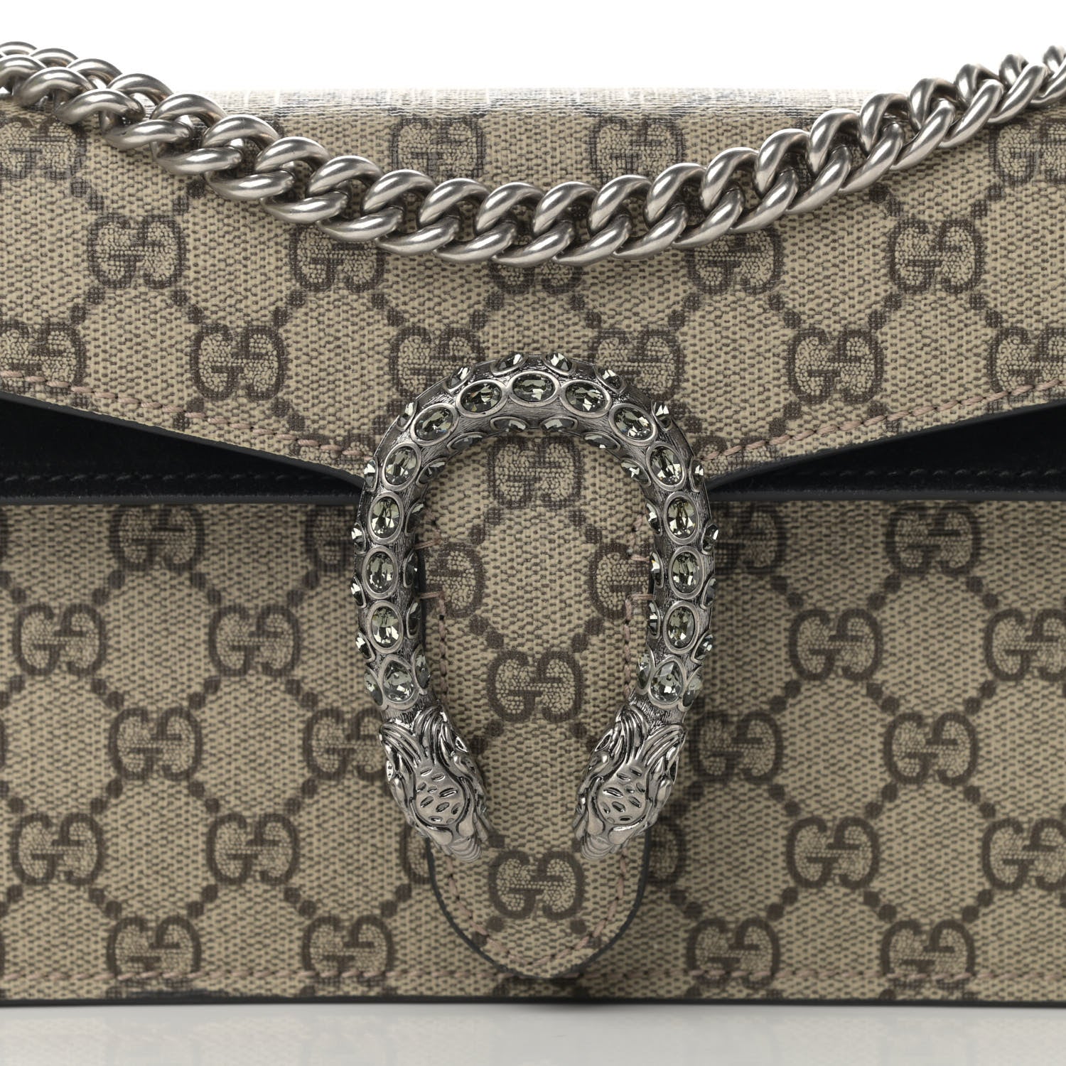 Gucci GG Supreme Monogram Suede Crystal Small Dionysus Shoulder Bag Beige Ebony Black 8 of 14