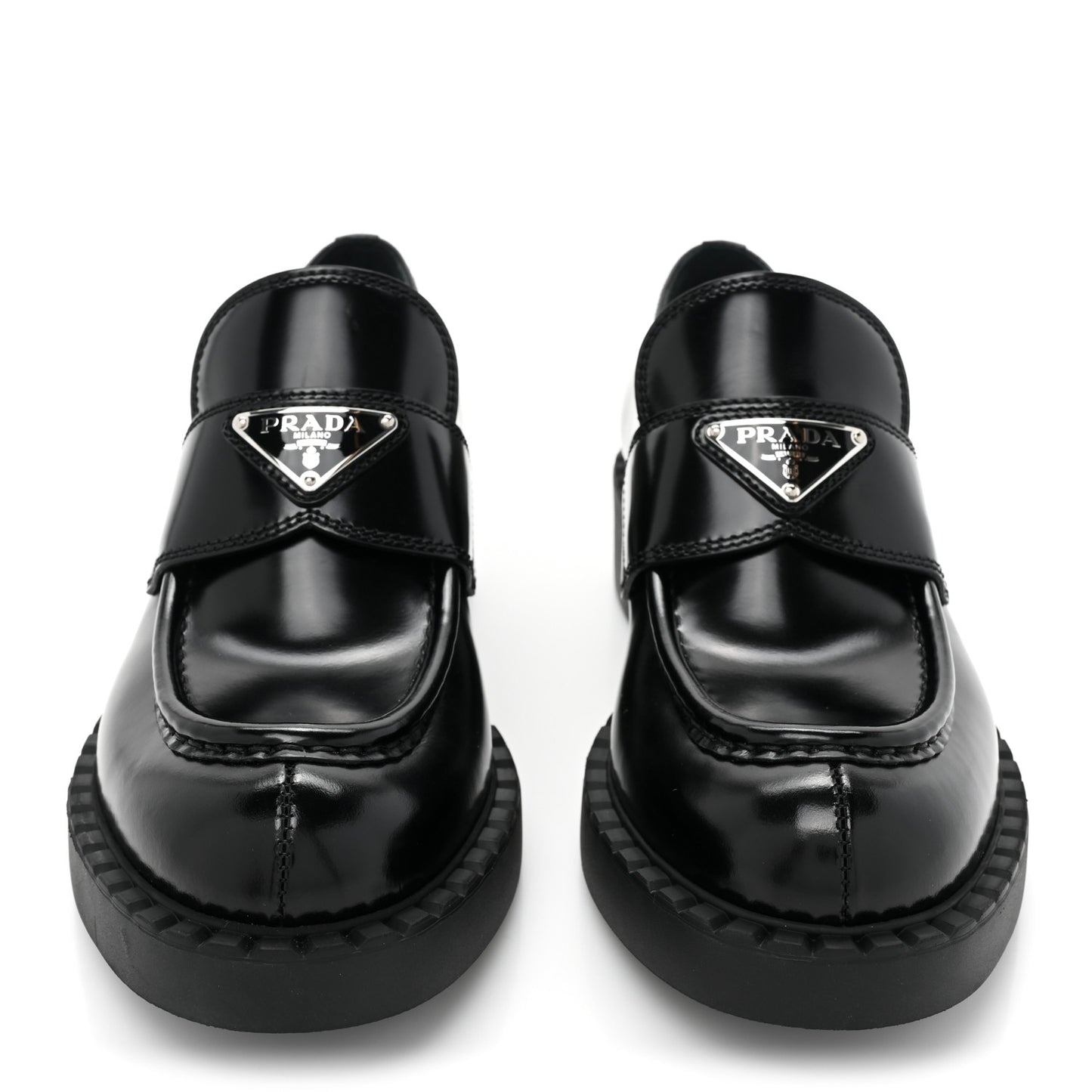 Spazzolato Metal Triangle Logo 50mm Loafers 37.5 Black