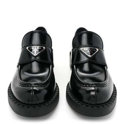 Prada Spazzolato Metal Triangle Logo 50mm Loafers 37.5 Black 2 of 8