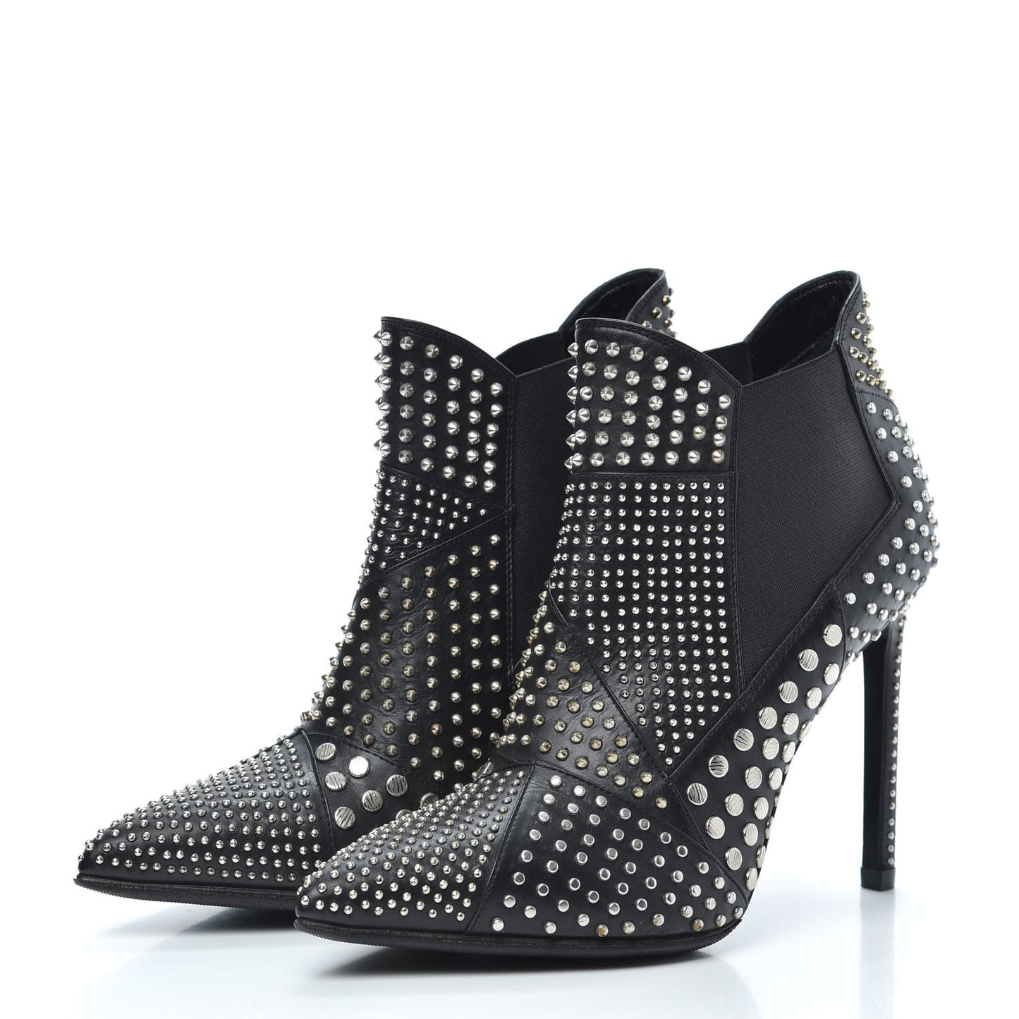 Calfskin Studded Ankle Booties 36.5 Black