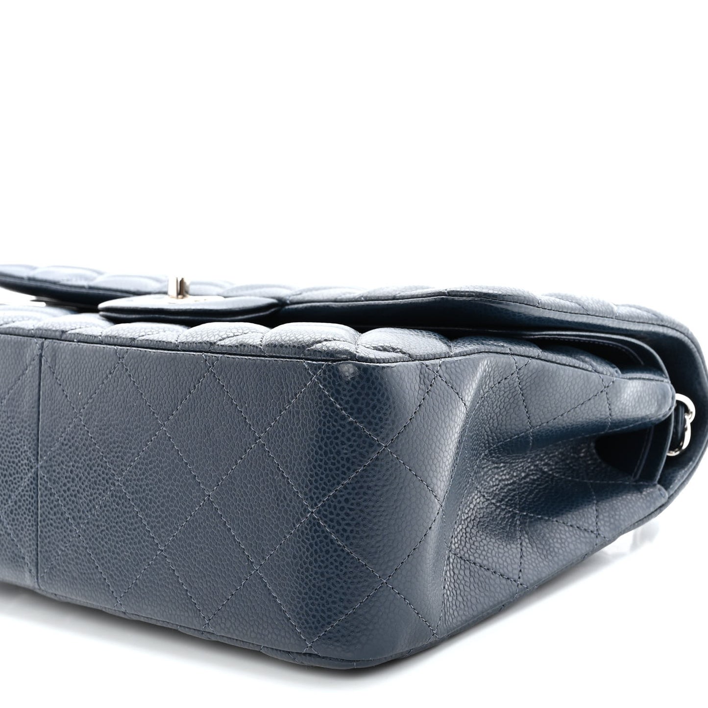 Caviar Quilted Jumbo Double Flap Navy Blue