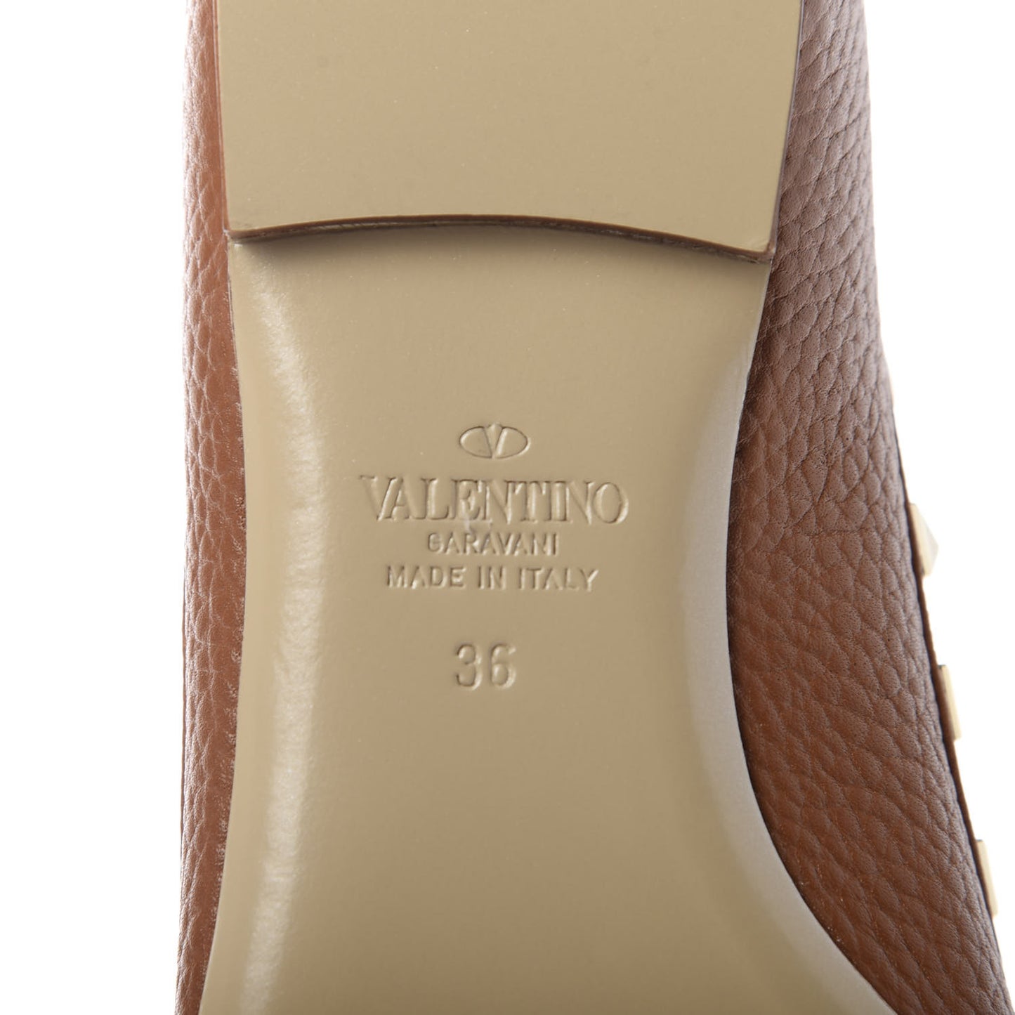 Pebbled Calfskin Rockstud Ballerina Flats 36 Bright Cognac