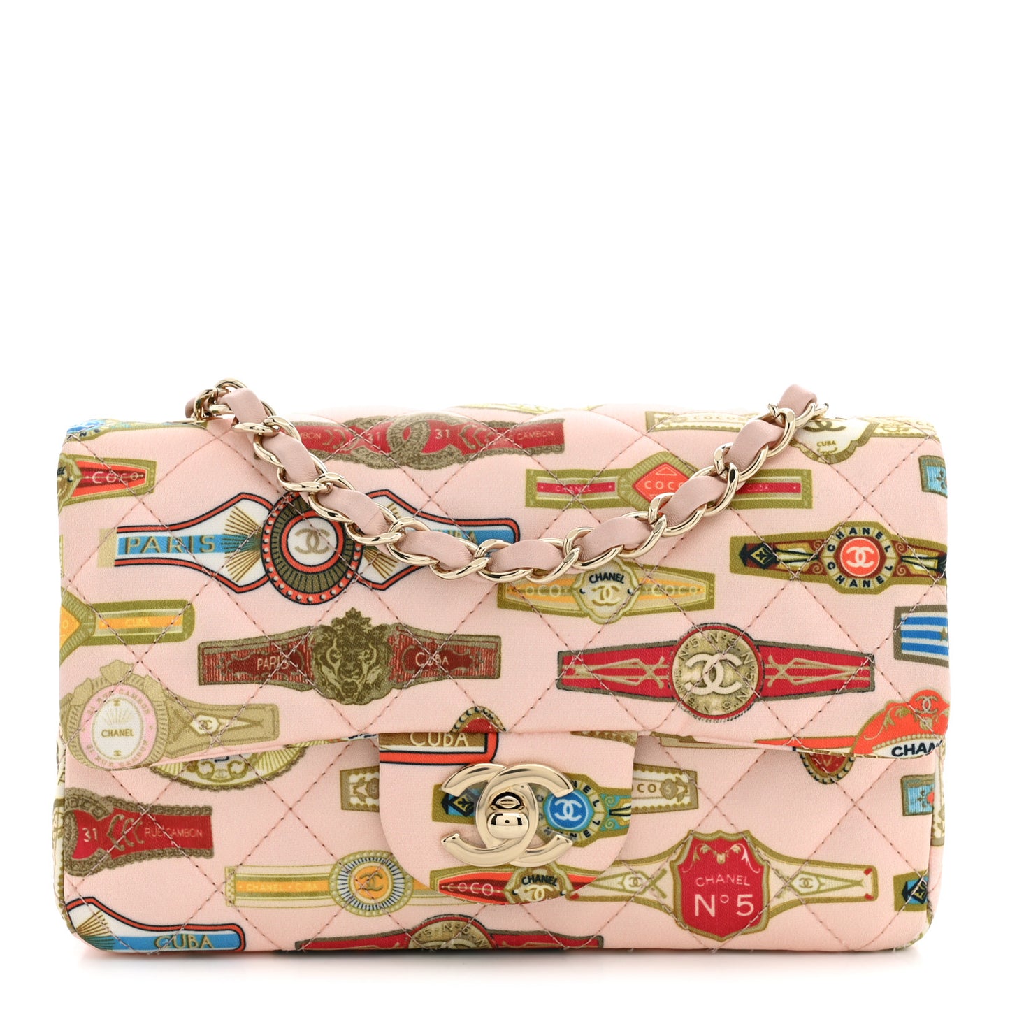 Satin Paris Cuba Cigare Print Mini Flap Pink