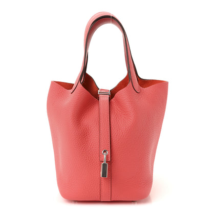 Hermes Taurillon Clemence Swift Eclat Picotin Lock 18 PM Rose Texas Rouge Casaque 1 of 9