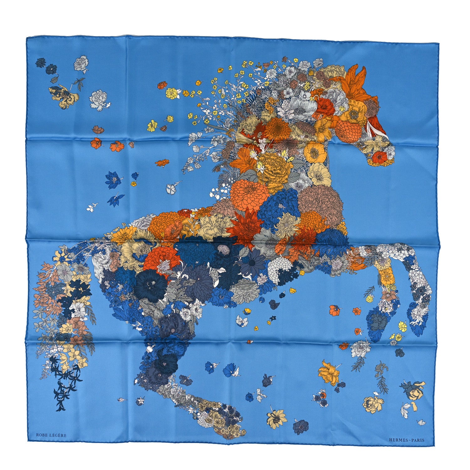 Hermes Silk Robe Legere Scarf 90 Bleu Azure Ocre Roux 1 of 3