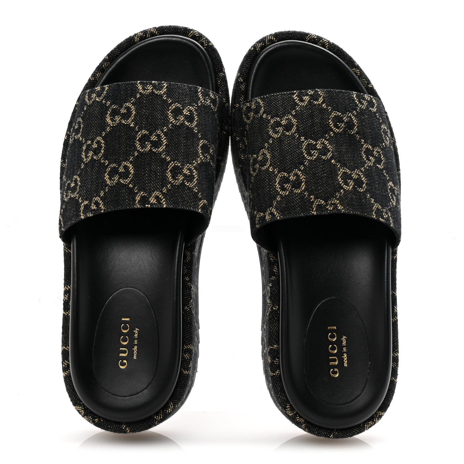 Gucci Jacquard Black Denim GG Monogram Angelina Platform 55mm Slide Sandals 36.5 Black Ivory 2 of 10
