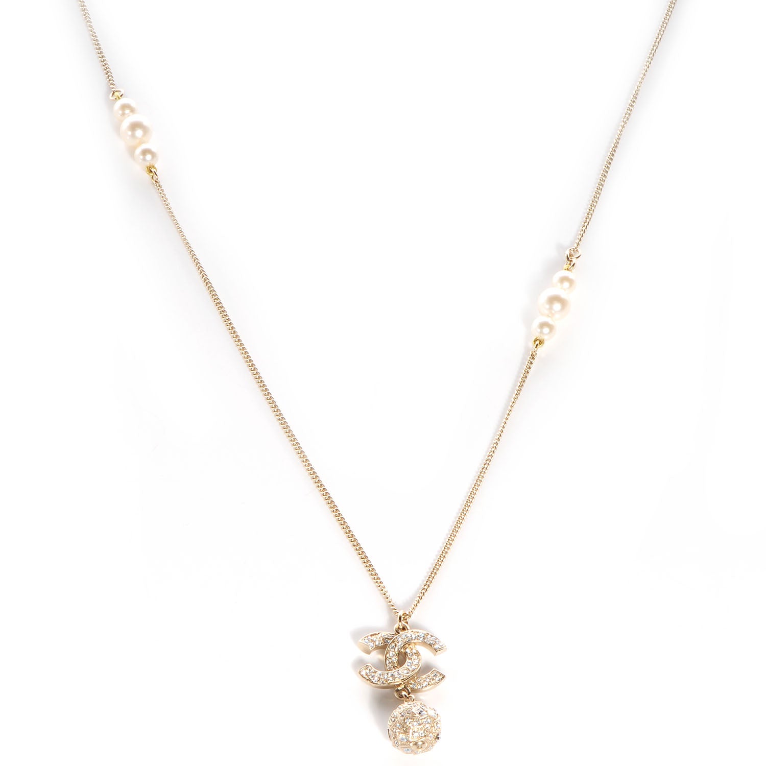 Chanel Pearl Crystal CC Pendant Necklace Gold 1 of 6