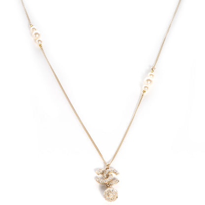 Chanel Pearl Crystal CC Pendant Necklace Gold 1 of 6