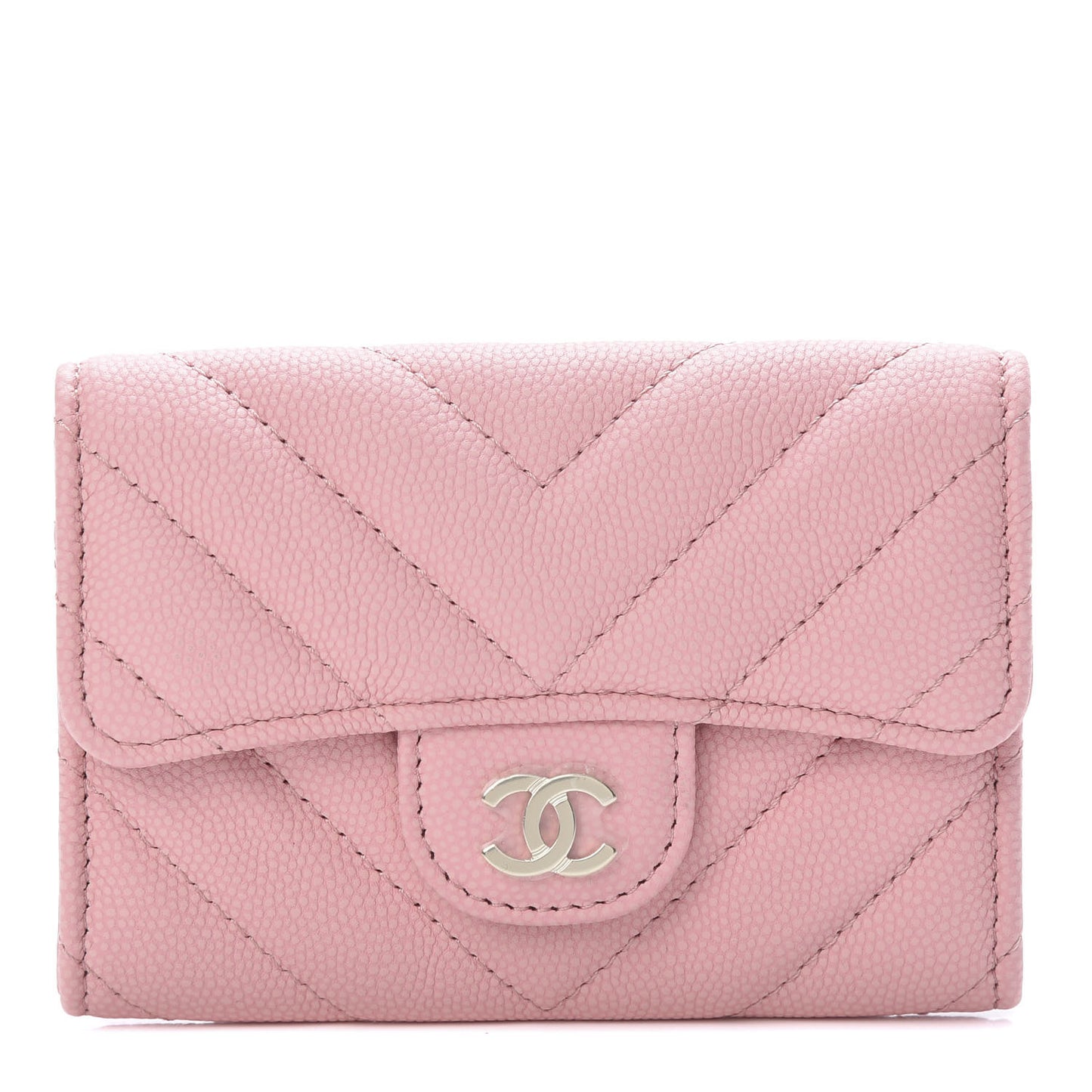 Matte Caviar Chevron Quilted Flap Card Holder Pink