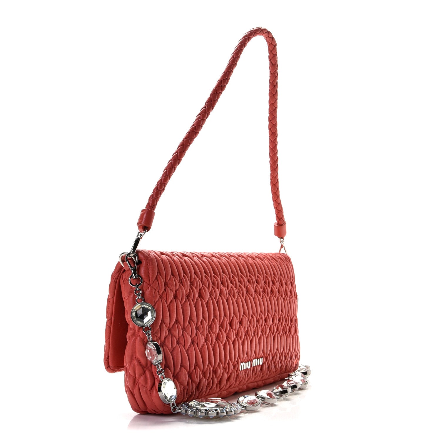 Miu Miu Nappa Matelasse Crystal Flap Clutch Lacca 2 of 9