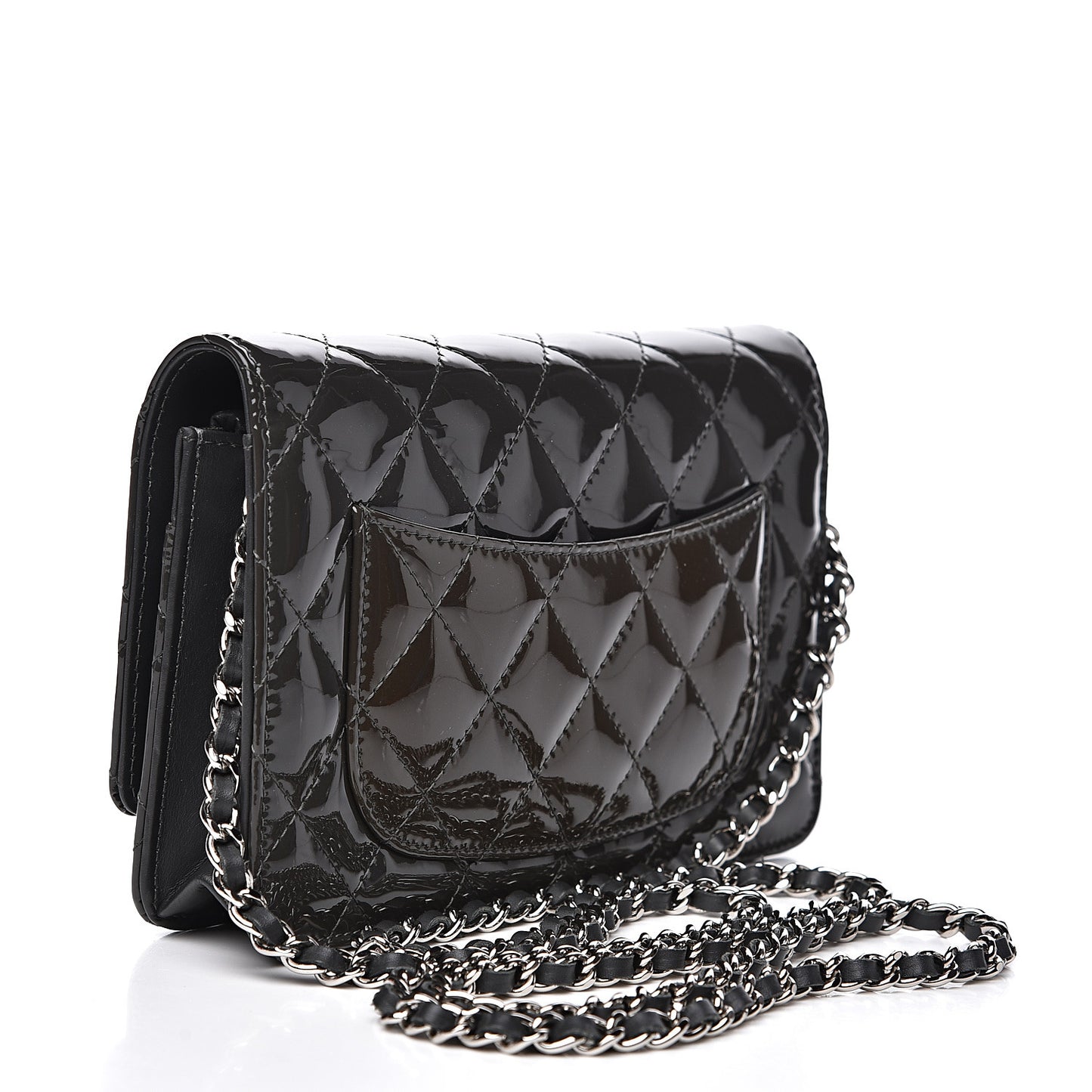 Patent Quilted Wallet On Chain WOC Black