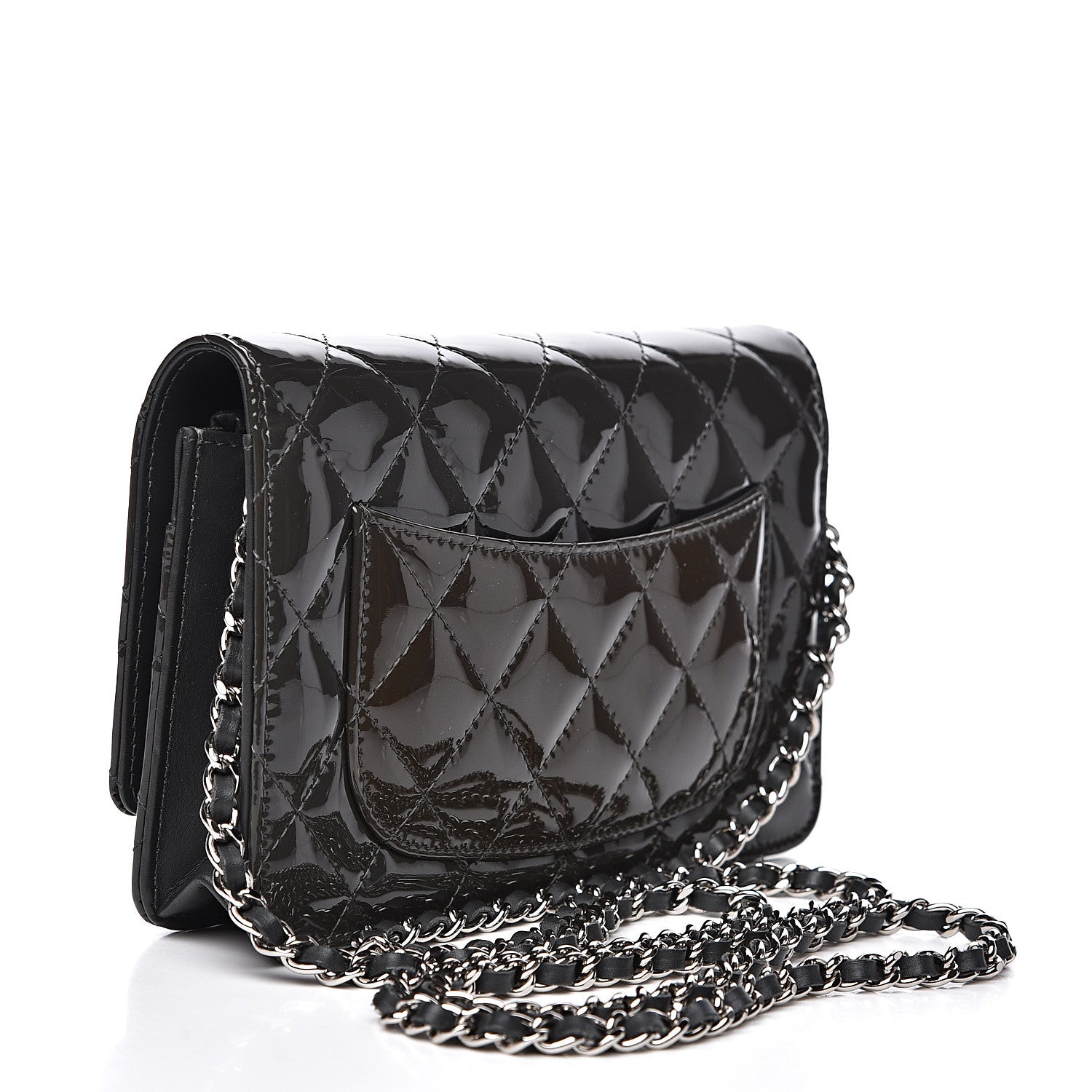 Chanel Patent Quilted Wallet On Chain WOC Black 2 of 13