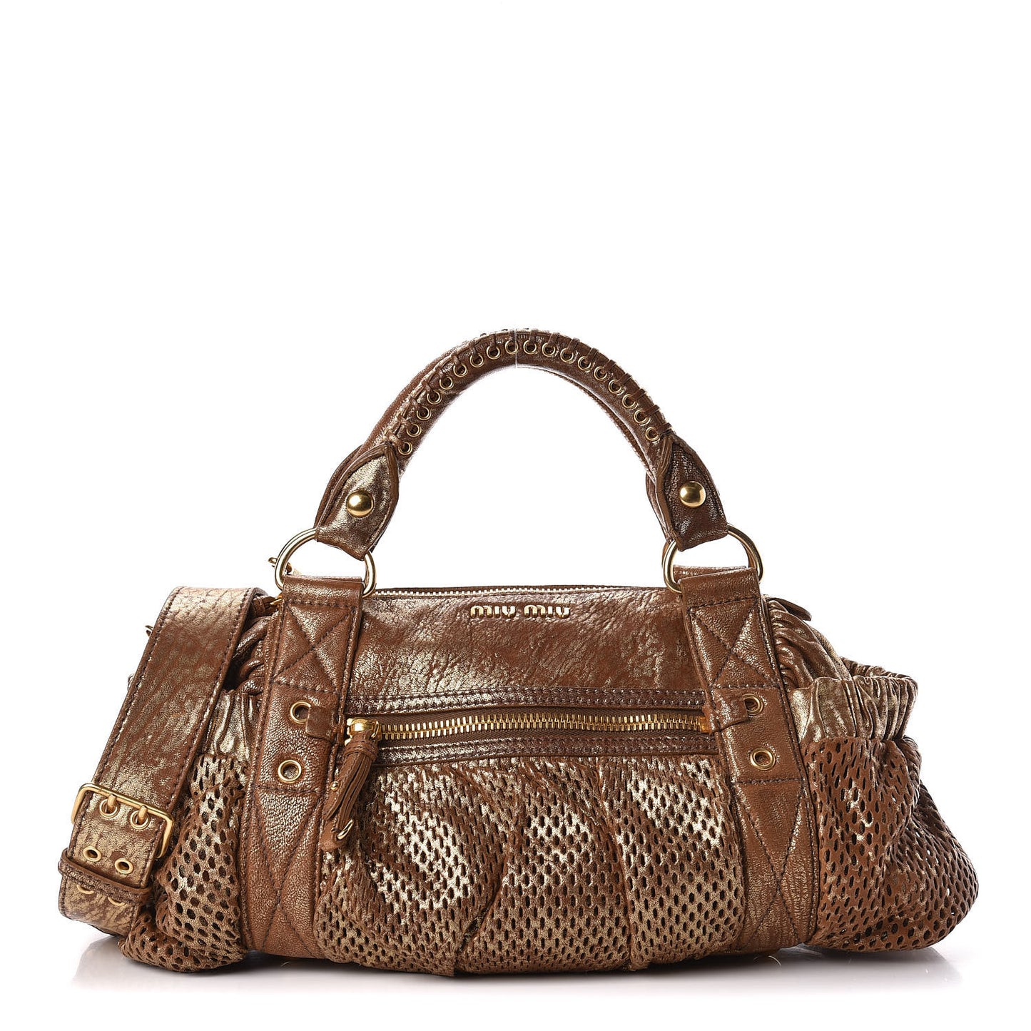 Metallic Nappa Perforated Satchel