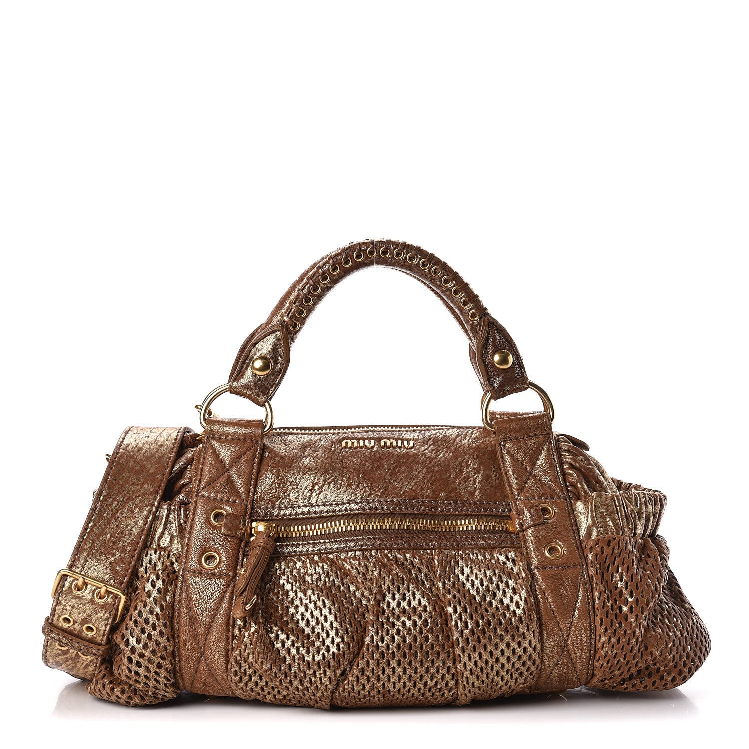 Miu Miu Metallic Nappa Perforated Satchel 1 of 10