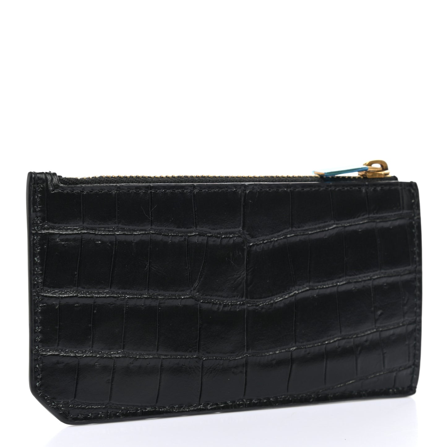 Calfskin Crocodile Embossed 5 Fragments Zip Pouch Card Holder Black