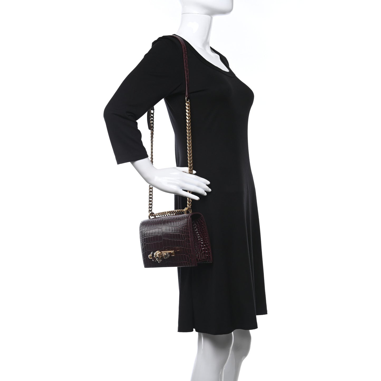 Shiny Crocodile Embossed Jeweled Satchel Burgundy
