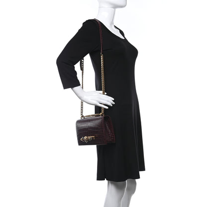 Alexander McQueen Shiny Crocodile Embossed Jeweled Satchel Burgundy 2 of 8