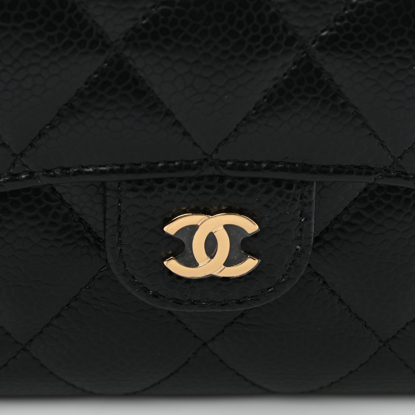 Caviar Quilted Compact Flap Wallet Black