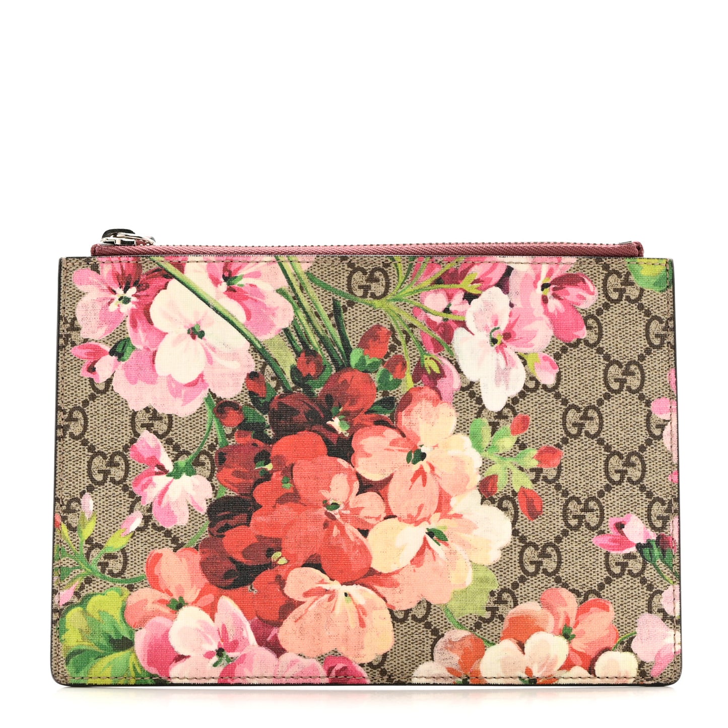 GG Supreme Monogram Blooms Small Zip Pouch Beige Multicolor Dry Rose