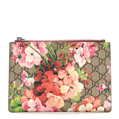 Gucci GG Supreme Monogram Blooms Small Zip Pouch Beige Multicolor Dry Rose 1 of 7