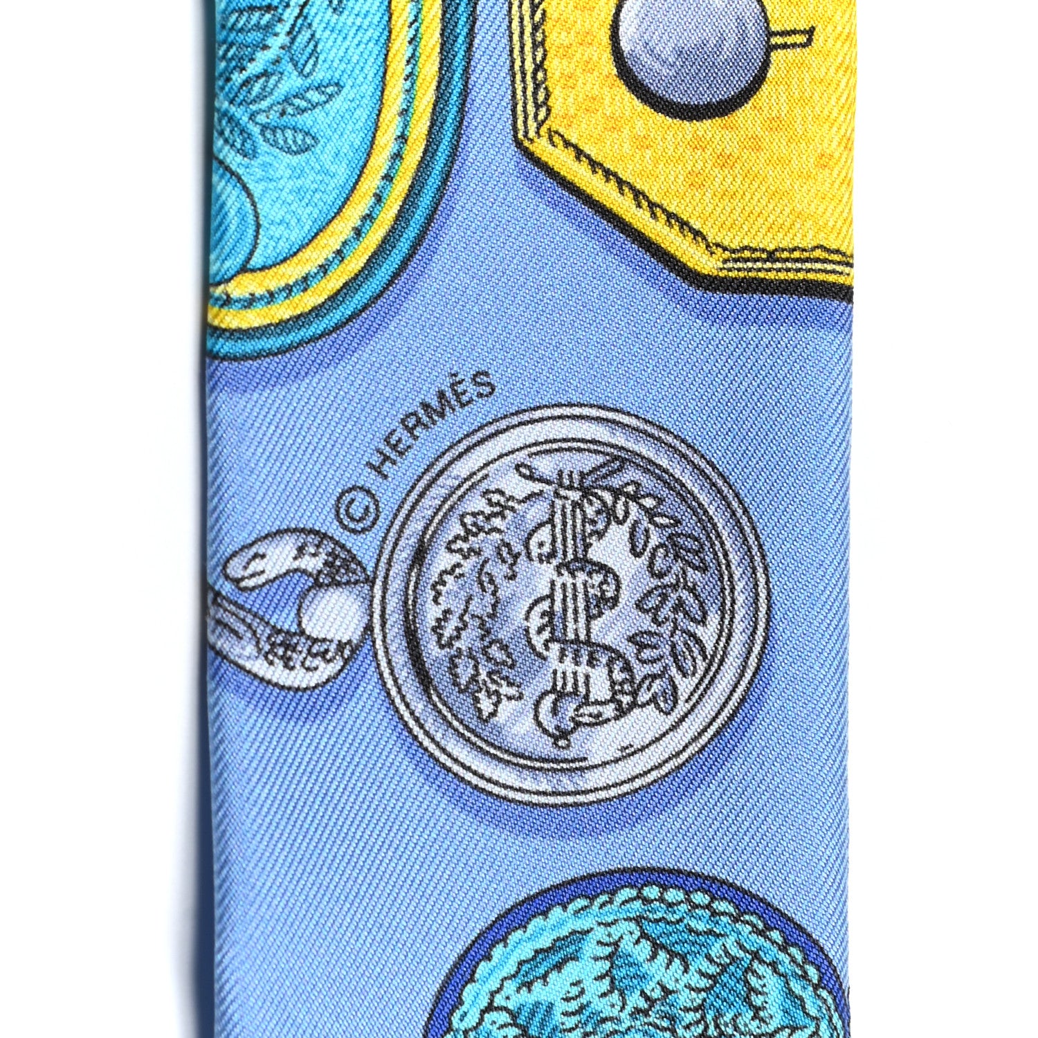 Hermes Silk Epaulettes Twilly Lavande Turquoise Jaune 3 of 5