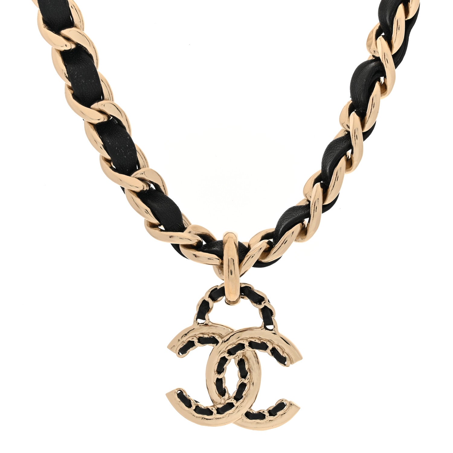 Chanel Metal Lambskin CC Choker Necklace Black Gold 1 of 5