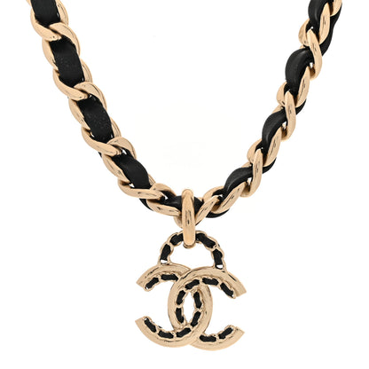 Chanel Metal Lambskin CC Choker Necklace Black Gold 1 of 5