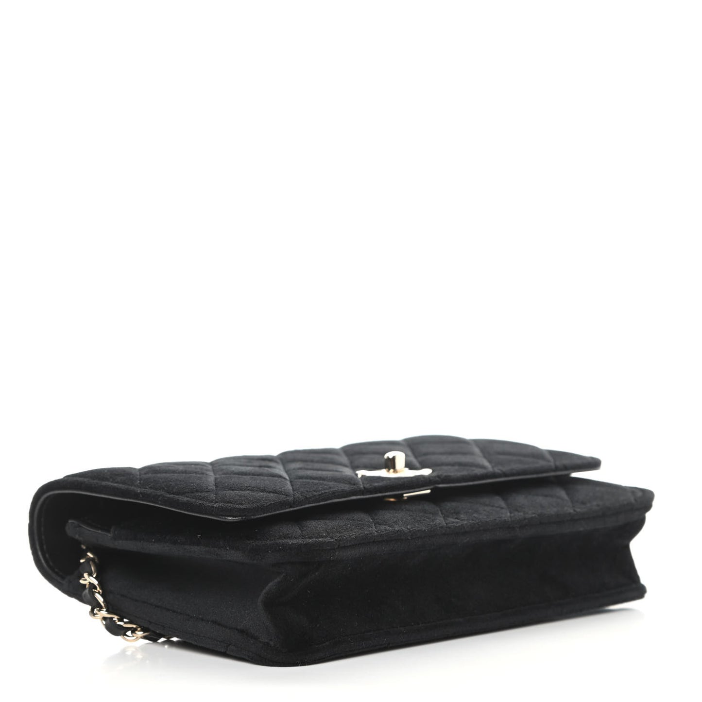 Velvet Quilted Pearl Crush Wallet On Chain WOC Black