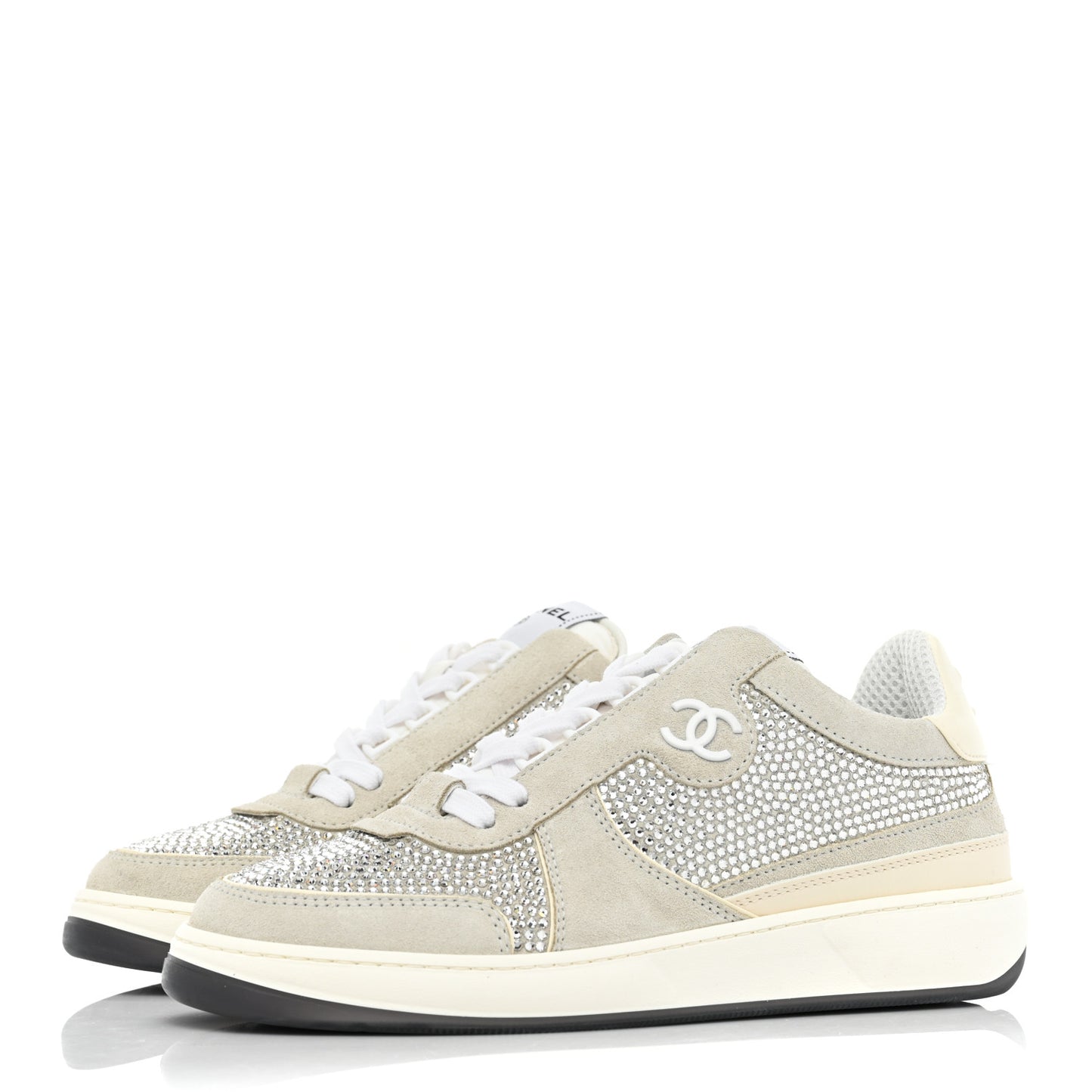 Calfskin Suede Crystal Womens CC Sneakers 38 White