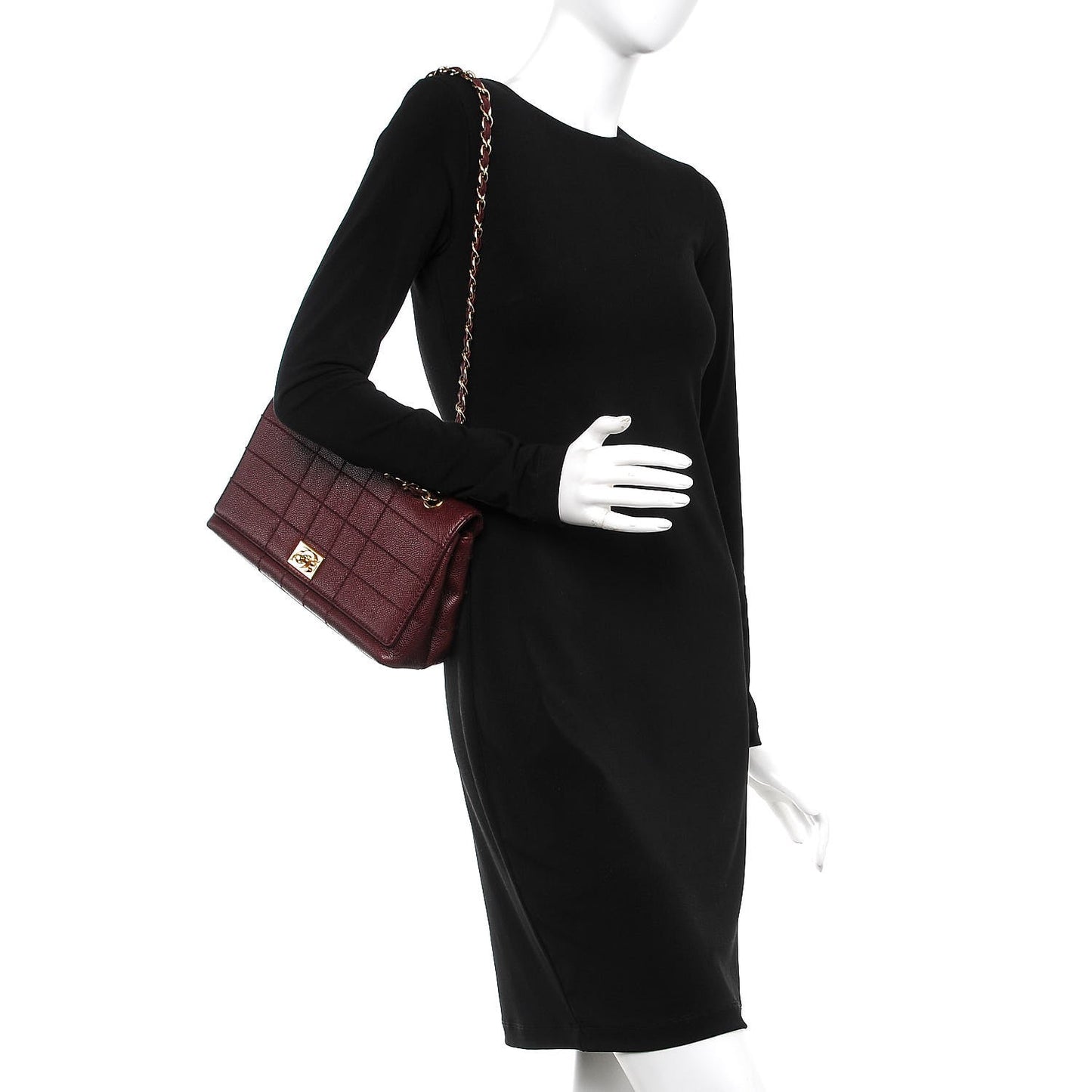 Caviar Square Stitched Medium Flap Burgundy