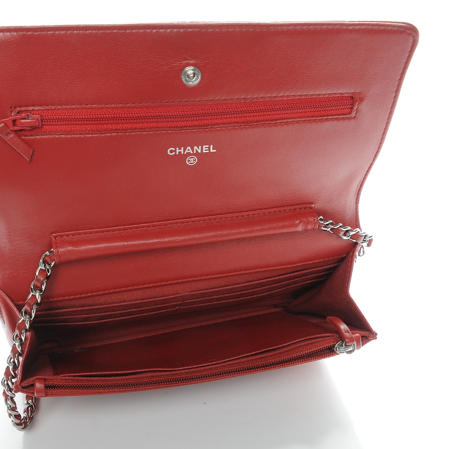 Lambskin Quilted Wallet On Chain WOC Red