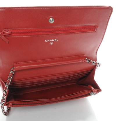 Chanel Lambskin Quilted Wallet On Chain WOC Red 5 of 10
